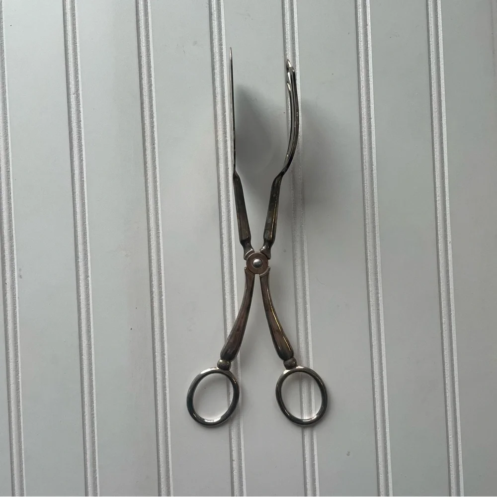 Vintage E.R. Zinc, Silver Plated, Scissor Style, Serving Tongs, Made in Italy